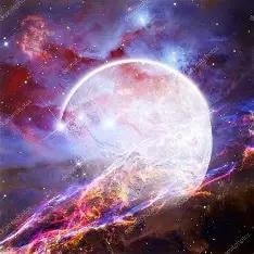 Cosmic nebula with glowing orb