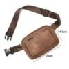 A brown leather bag with measurements on it