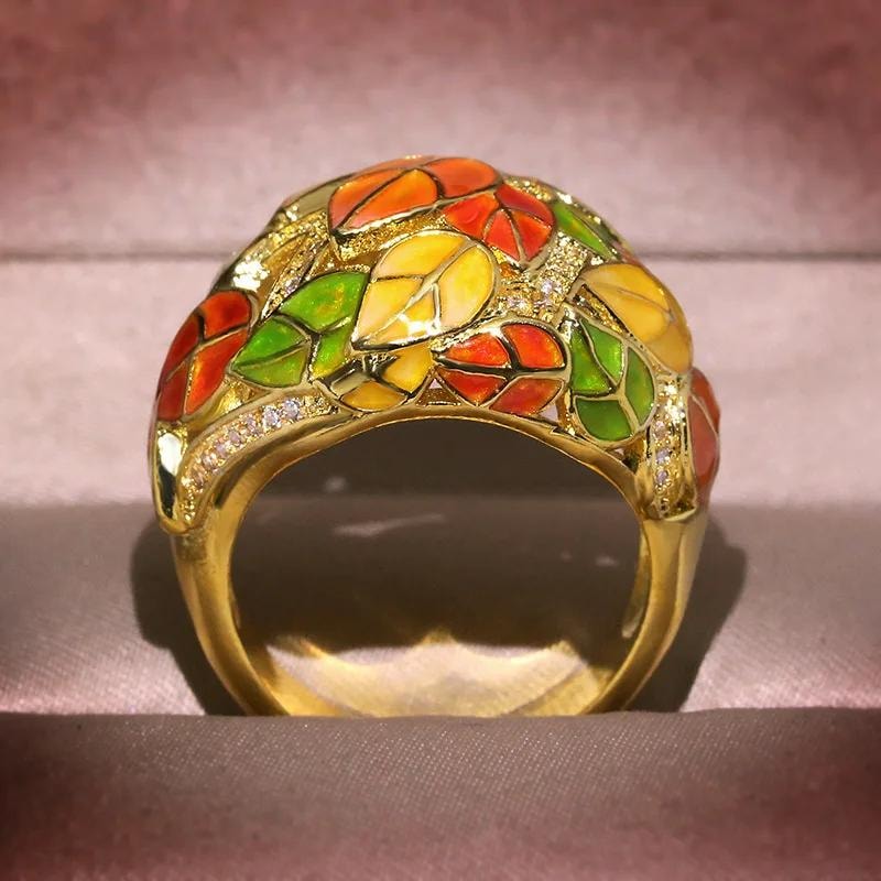Milangirl Creative Retro Color Enamel Exaggerated Flower Ring